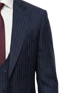 Mazara Mens Navy Rope Striped Classic Fit Peak Lapel 3-Piece Wool Suit