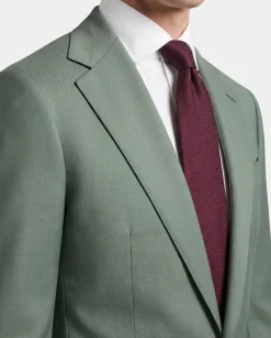 Mazara Mens Sage Green Classic Fit Notch Lapels Patch Pockets Wool Stretch 2-Button Suit