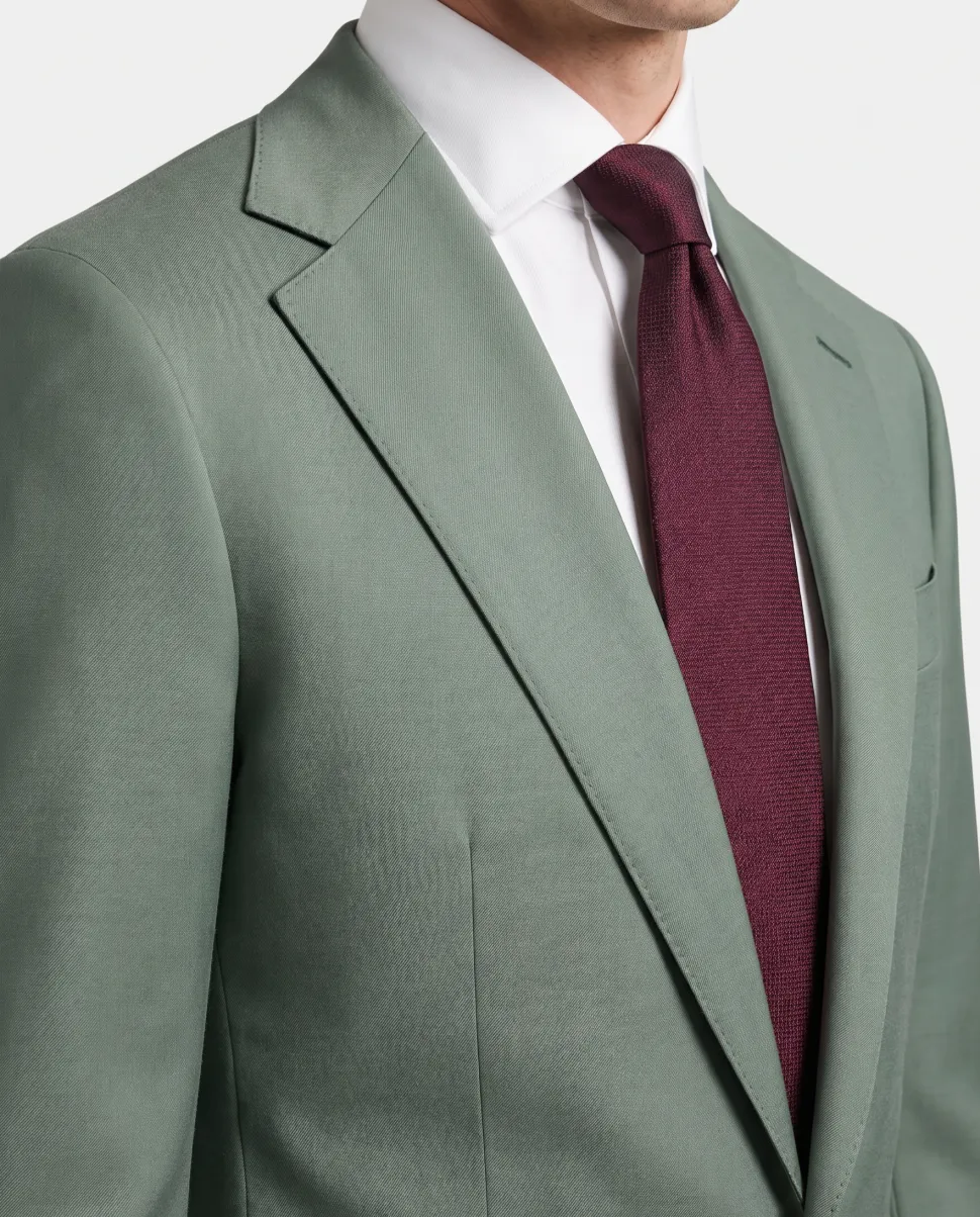 Mazara Mens Sage Green Classic Fit Notch Lapels Patch Pockets Wool Stretch 2-Button Suit