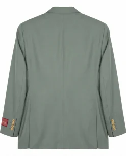 Mazara Mens Sage Green Classic Fit Notch Lapels Patch Pockets Wool Stretch 2-Button Suit