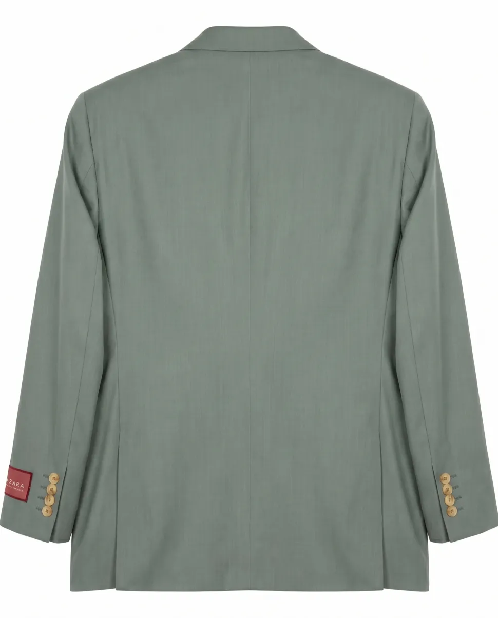 Mazara Mens Sage Green Classic Fit Notch Lapels Patch Pockets Wool Stretch 2-Button Suit