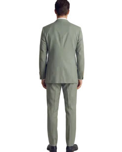 Mazara Mens Sage Green Classic Fit Notch Lapels Patch Pockets Wool Stretch 2-Button Suit