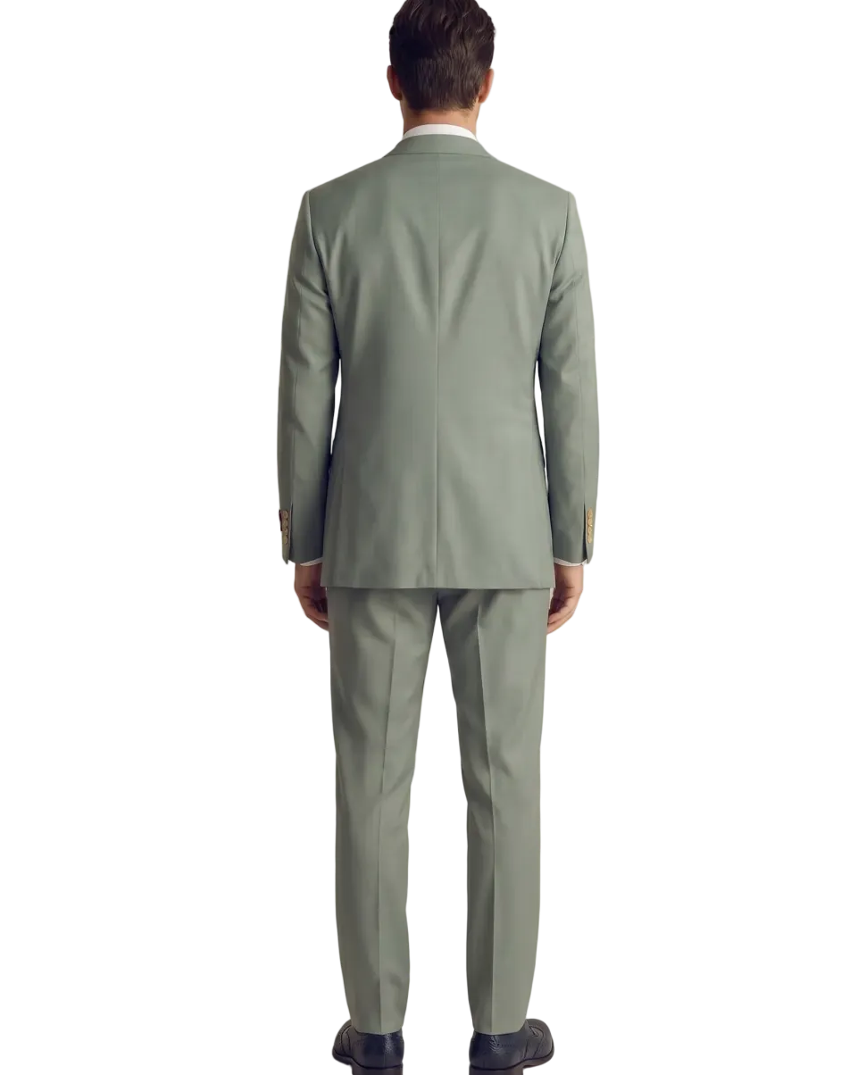 Mazara Mens Sage Green Classic Fit Notch Lapels Patch Pockets Wool Stretch 2-Button Suit