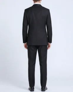 Mazara Mens Solid Black Peak Lapel Slim Fit Wool Formal Tuxedo Suit