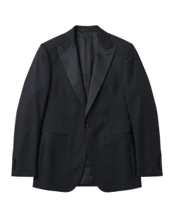 Mazara Mens Solid Black Peak Lapel Slim Fit Wool Formal Tuxedo Suit