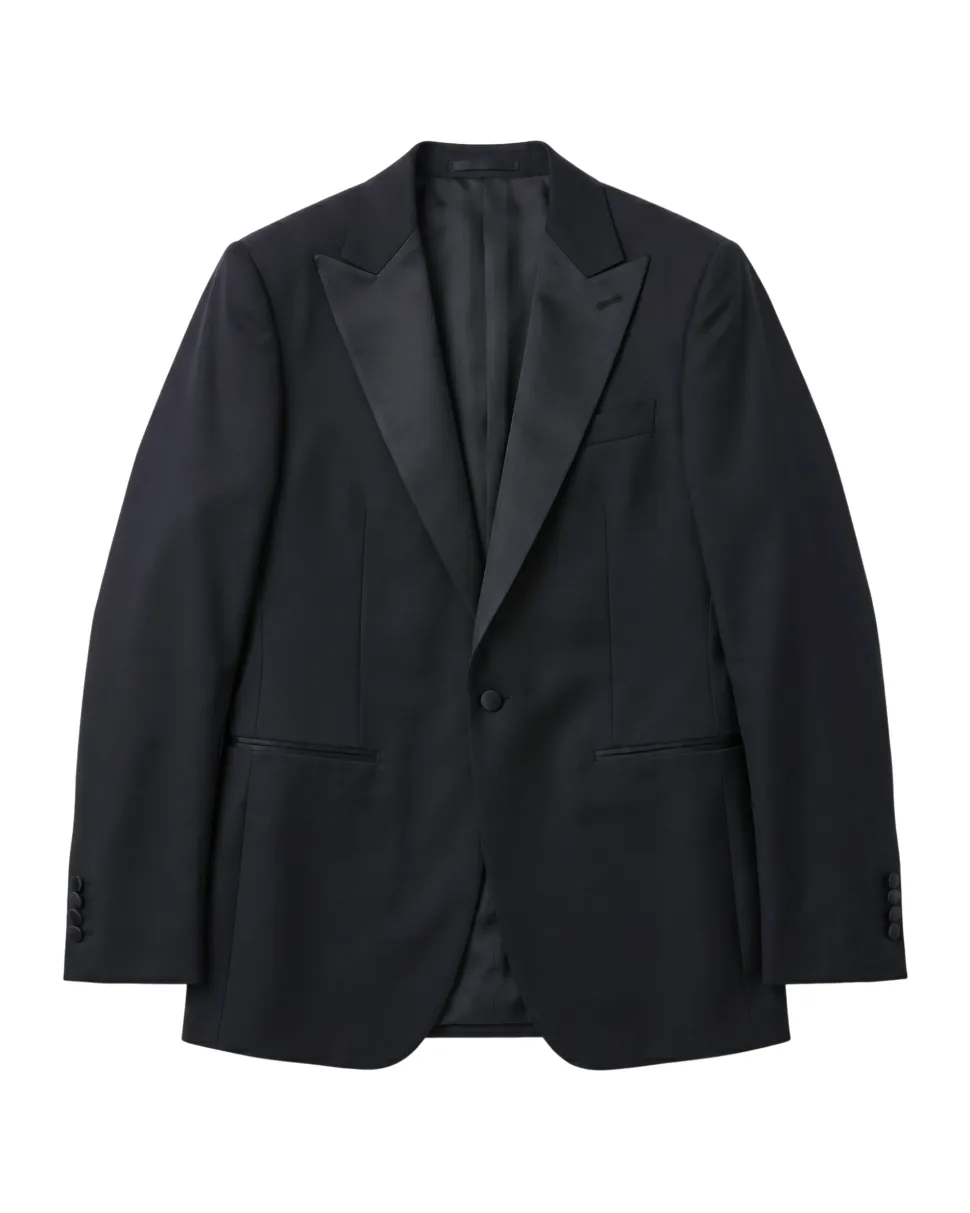 Mazara Mens Solid Black Peak Lapel Slim Fit Wool Formal Tuxedo Suit
