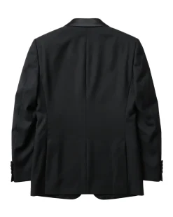 Mazara Mens Solid Black Peak Lapel Slim Fit Wool Formal Tuxedo Suit