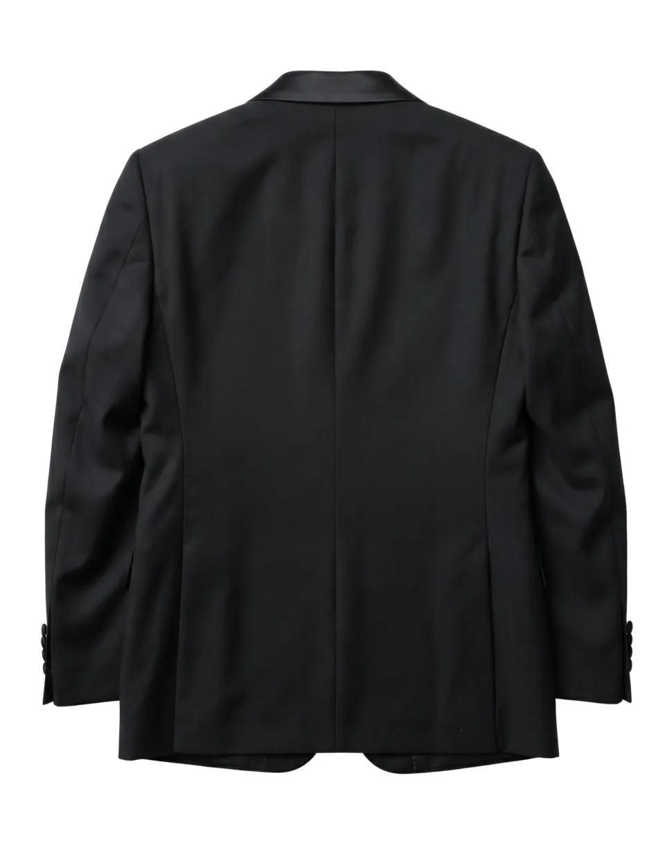 Mazara Mens Solid Black Peak Lapel Slim Fit Wool Formal Tuxedo Suit