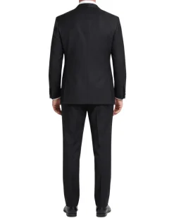 Mazara Mens Solid Black Peak Lapel Classic Fit Wool One-Button Formal Tuxedo Suit