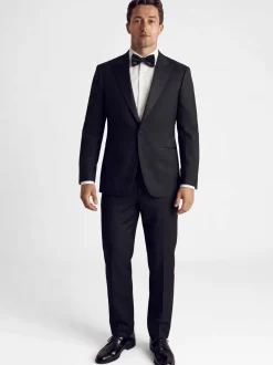 Mazara Mens Solid Black Peak Lapel Classic Fit Wool One-Button Formal Tuxedo Suit