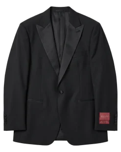 Mazara Mens Solid Black Peak Lapel Classic Fit Wool One-Button Formal Tuxedo Suit