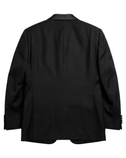 Mazara Mens Solid Black Peak Lapel Classic Fit Wool One-Button Formal Tuxedo Suit