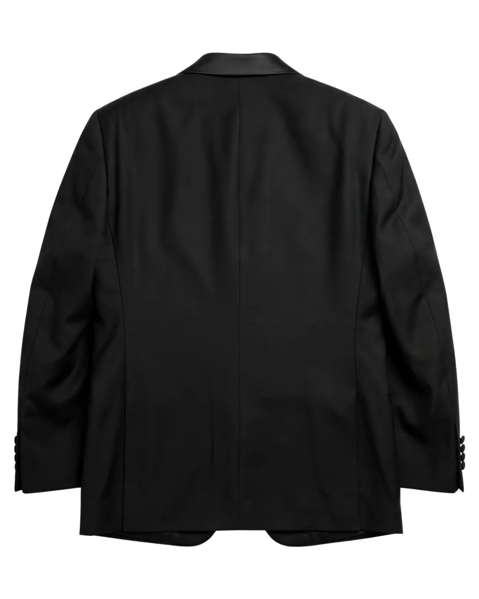 Mazara Mens Solid Black Peak Lapel Classic Fit Wool One-Button Formal Tuxedo Suit