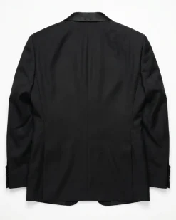 Mazara Mens Solid Black Shawl Lapel Slim Fit Wool One-Button Formal Tuxedo Suit
