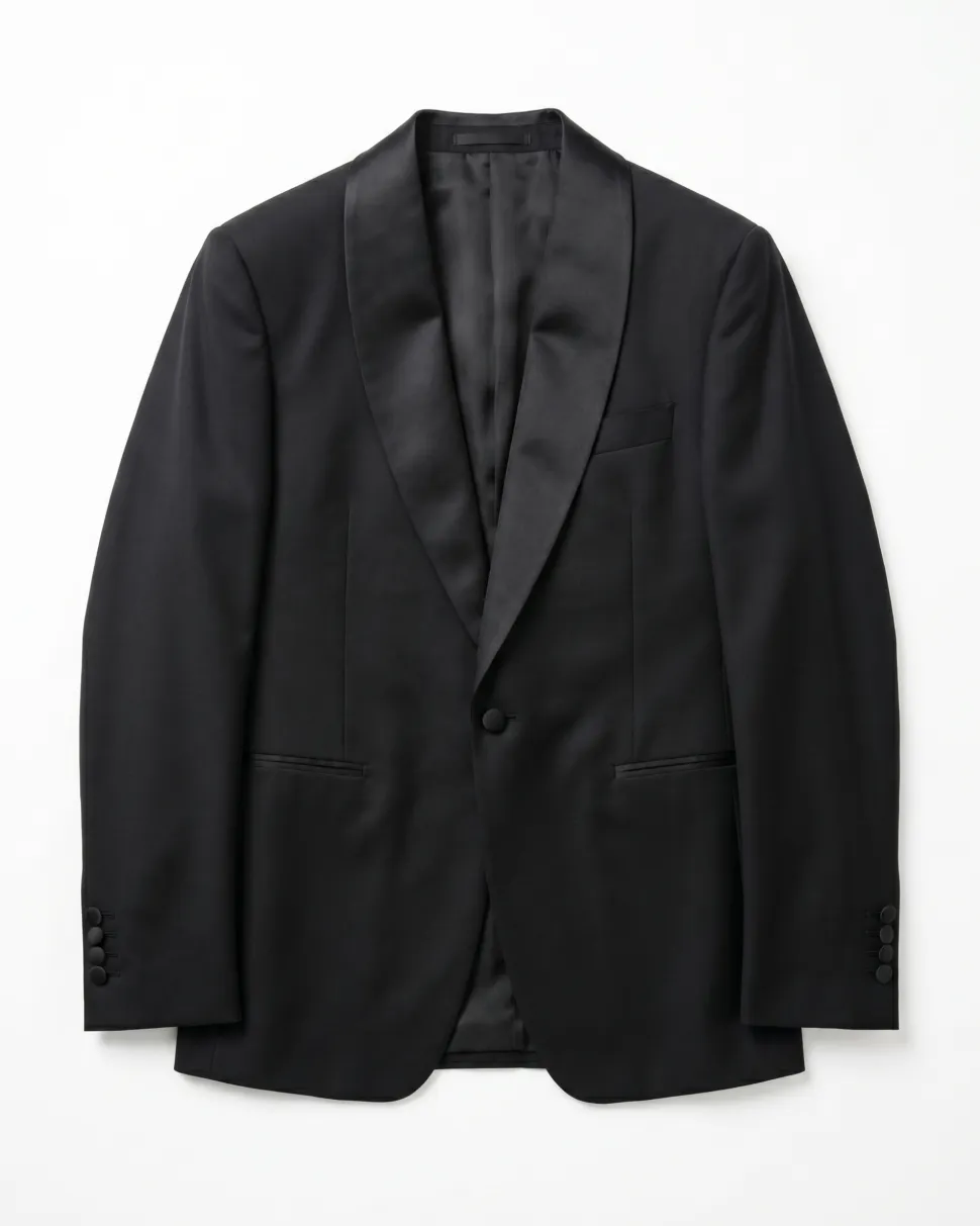 Mazara Mens Solid Black Shawl Lapel Slim Fit Wool One-Button Formal Tuxedo Suit