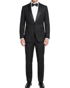 Mazara Mens Solid Black Shawl Lapel Classic Fit Wool One-Button Formal Tuxedo Suit