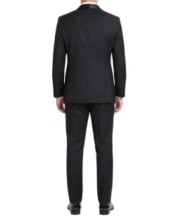Mazara Mens Solid Black Shawl Lapel Classic Fit Wool One-Button Formal Tuxedo Suit