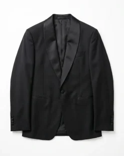 Mazara Mens Solid Black Shawl Lapel Classic Fit Wool One-Button Formal Tuxedo Suit