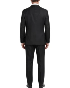 Mazara Mens Solid Black Slim Fit Notch Lapel Wool Cashmere 2-Button Suit