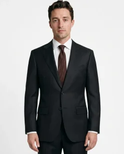 Mazara Mens Solid Black Slim Fit Notch Lapel Wool Cashmere 2-Button Suit