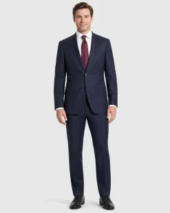 Mazara Mens Solid Navy Classic Fit Notch Lapel Wool Cashmere Blend 2-Button Suit