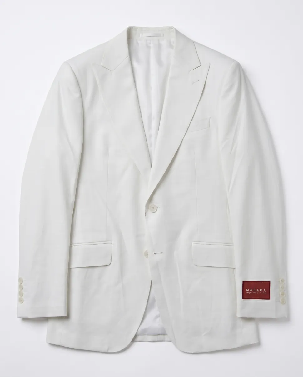 Mazara Mens Solid White Classic Fit Peak Lapels Wool 2-Button Suit