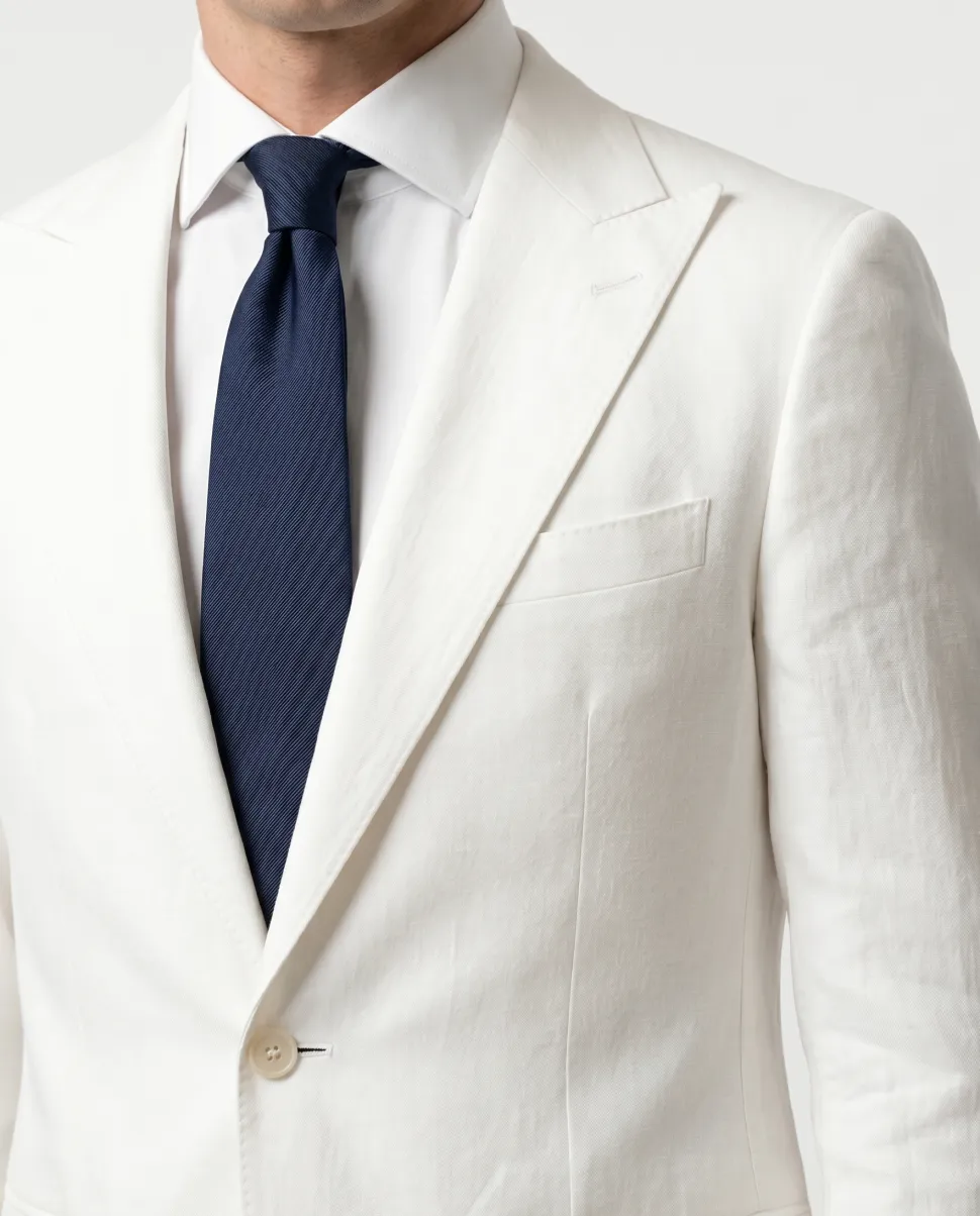 Mazara Mens Solid White Classic Fit Peak Lapels Wool 2-Button Suit
