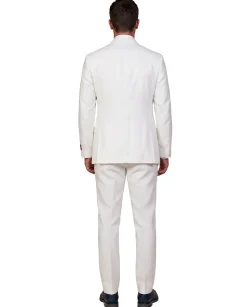 Mazara Mens Solid White Classic Fit Peak Lapels Wool 2-Button Suit