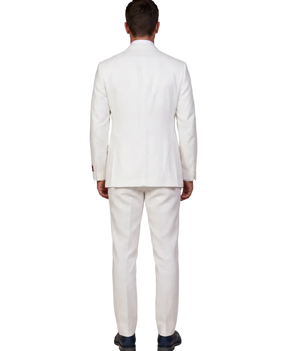 Mazara Mens Solid White Classic Fit Peak Lapels Wool 2-Button Suit