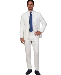 Mazara Mens Solid White Classic Fit Peak Lapels Wool 2-Button Suit