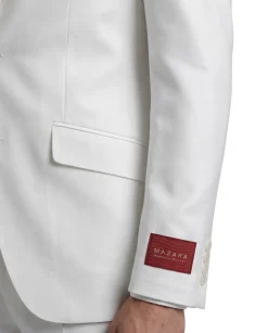 Mazara Mens Solid White Slim Fit Peak Lapels Wool 2-Button Suit