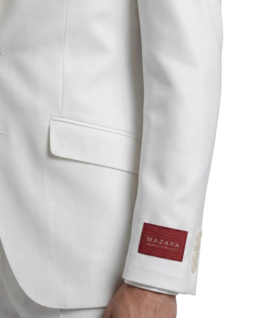 Mazara Mens Solid White Slim Fit Peak Lapels Wool 2-Button Suit