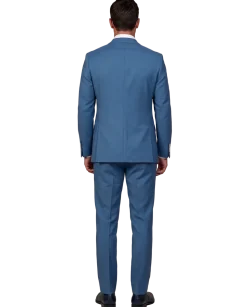 Mazara Mens Steel Blue Classic Fit Notch Lapels Patch Pockets Wool Stretch 2-Button Suit