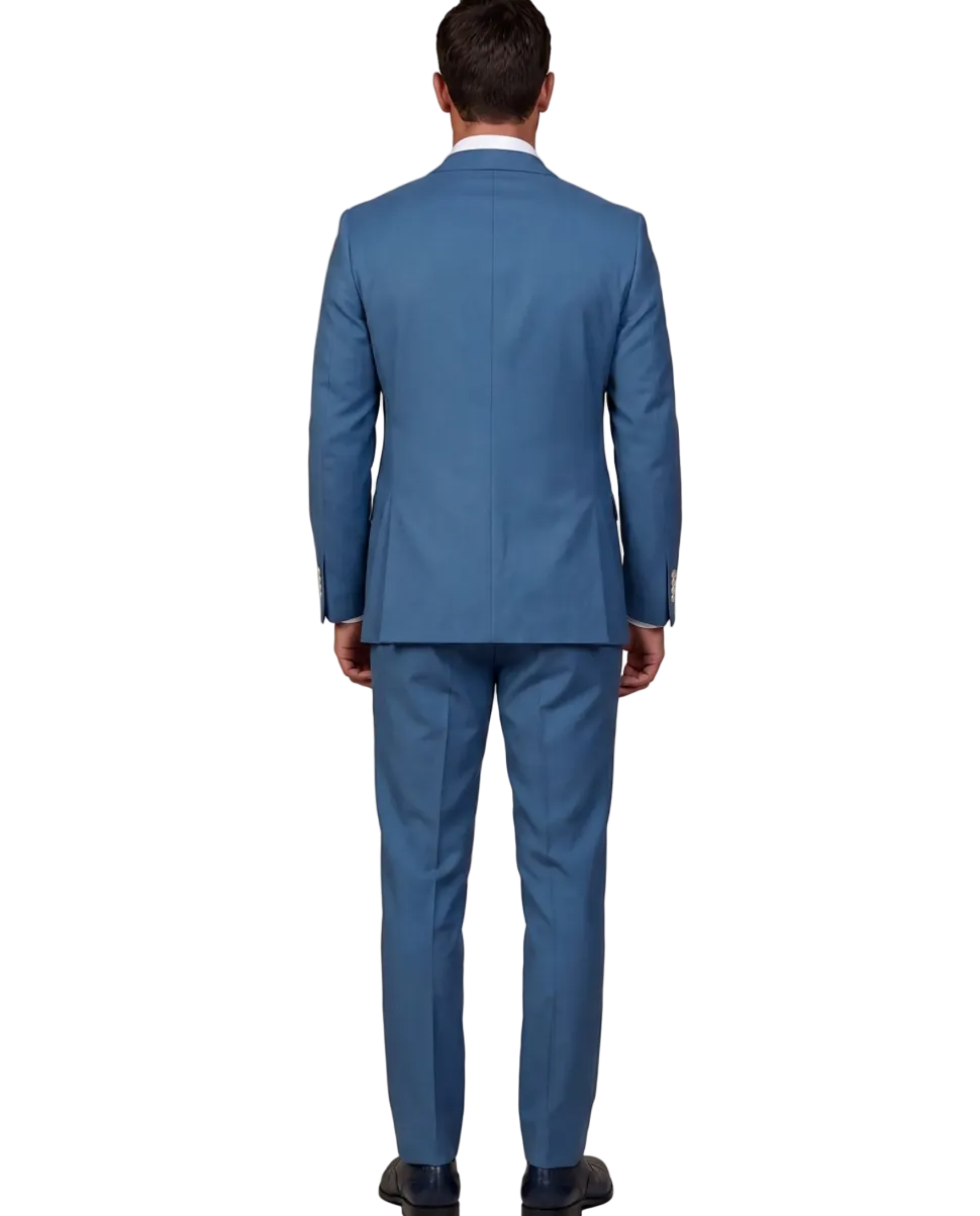 Mazara Mens Steel Blue Classic Fit Notch Lapels Patch Pockets Wool Stretch 2-Button Suit