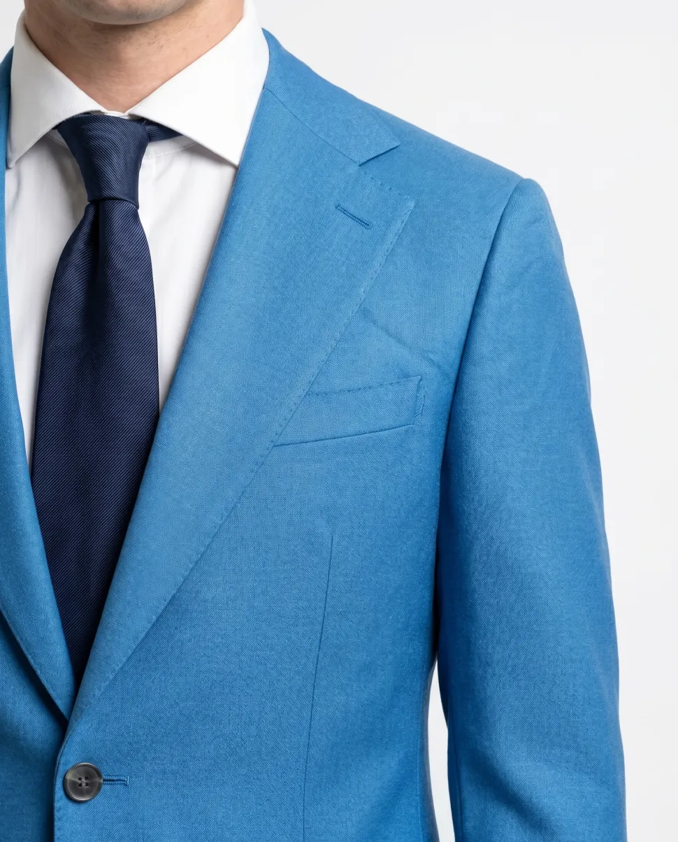Mazara Mens Steel Blue Classic Fit Notch Lapels Patch Pockets Wool Stretch 2-Button Suit