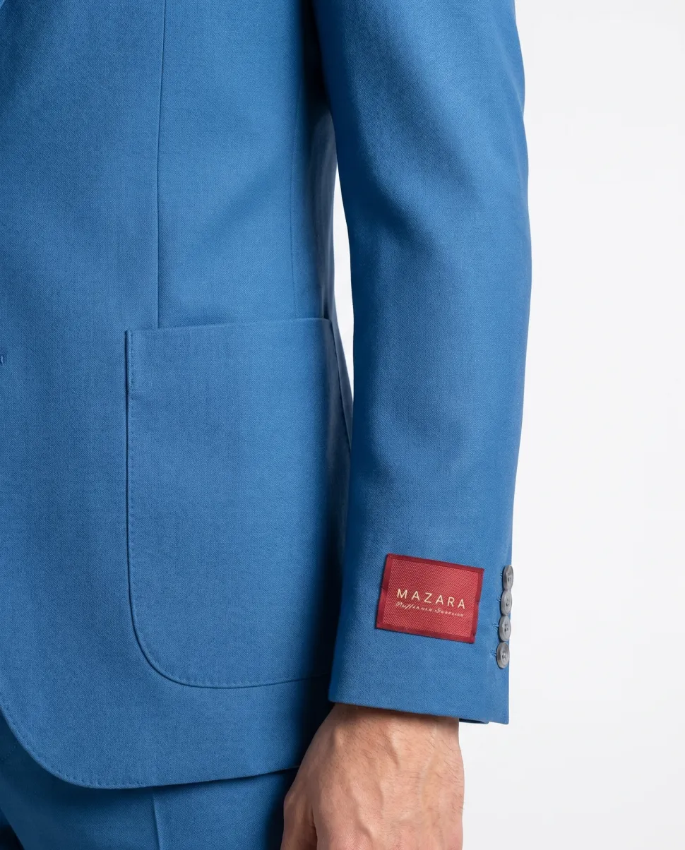 Mazara Mens Steel Blue Classic Fit Notch Lapels Patch Pockets Wool Stretch 2-Button Suit