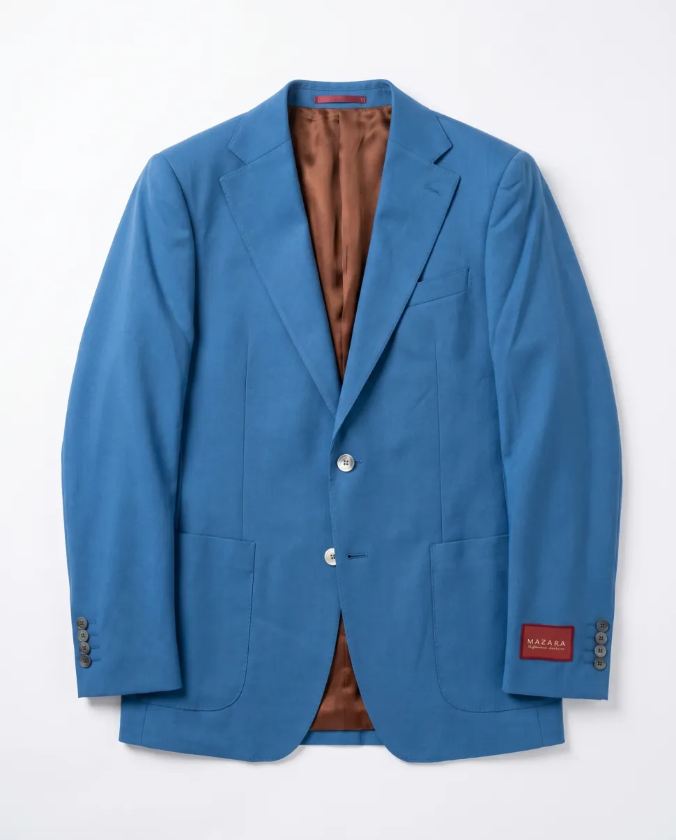 Mazara Mens Steel Blue Classic Fit Notch Lapels Patch Pockets Wool Stretch 2-Button Suit