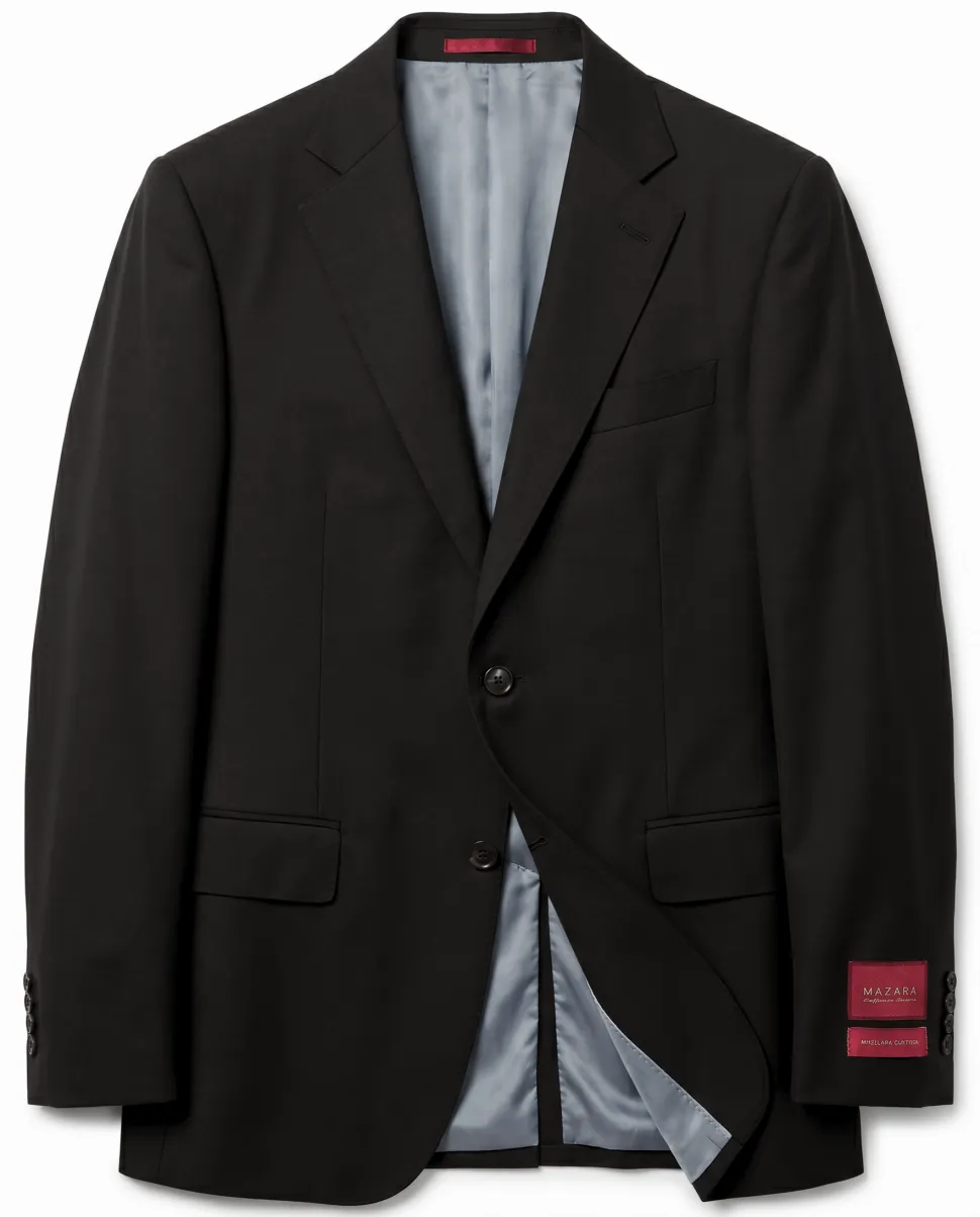 Mazara Solid Black Classic Fit Notch Lapel Wool Cashmere Blend 2-Button Suit