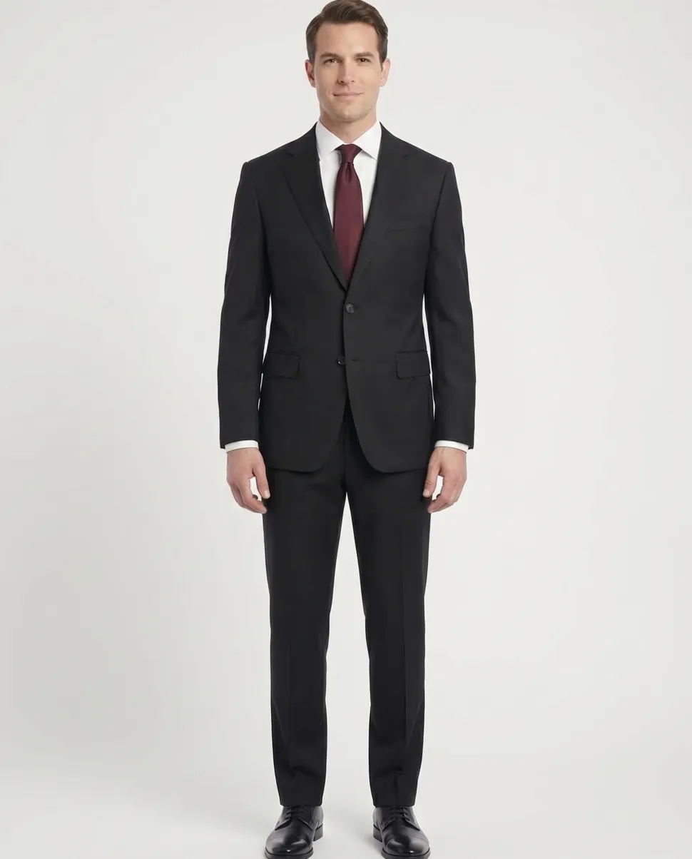 Mazara Solid Black Classic Fit Notch Lapel Wool Cashmere Blend 2-Button Suit