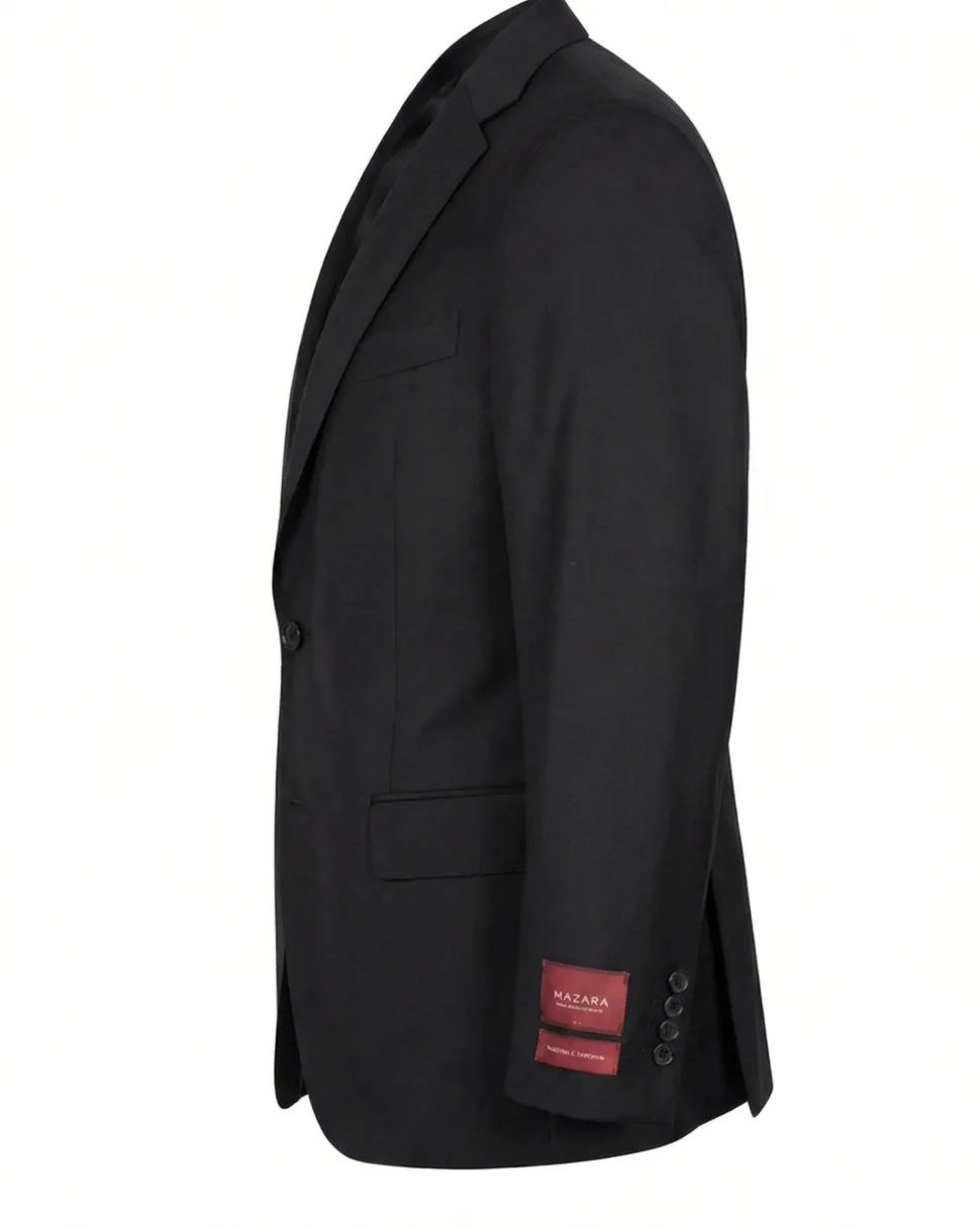 Mazara Solid Black Classic Fit Notch Lapel Wool Cashmere Blend 2-Button Suit