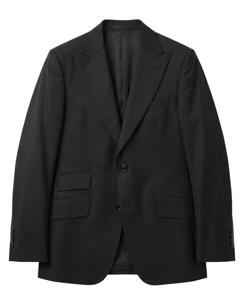 Mazara Solid Black Wool Cashmere Blend Slim Fit Peak Lapels 2 Button Suit