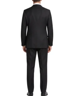 Mazara Solid Black Wool Cashmere Blend Slim Fit Peak Lapels 2 Button Suit