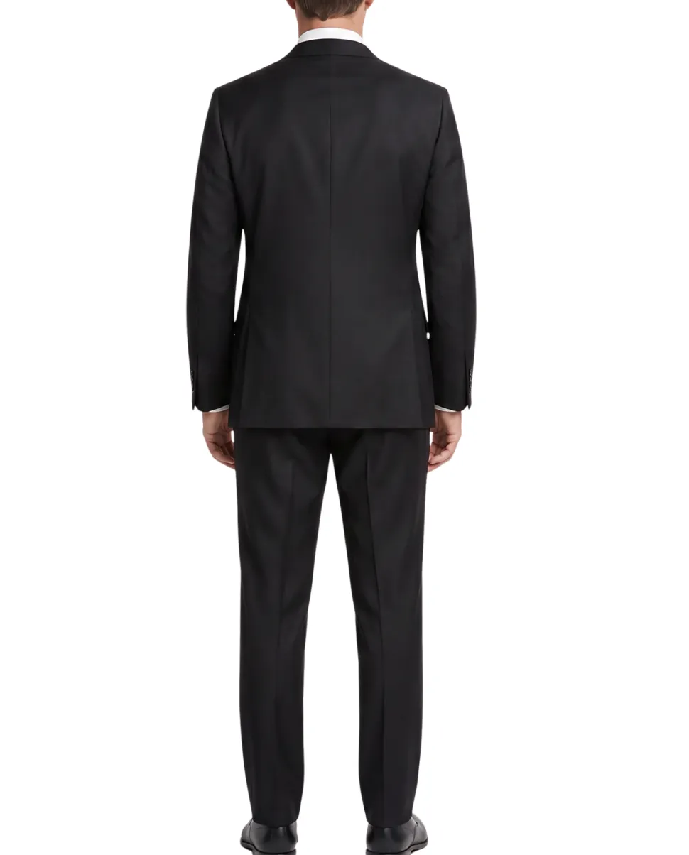 Mazara Solid Black Wool Cashmere Blend Slim Fit Peak Lapels 2 Button Suit