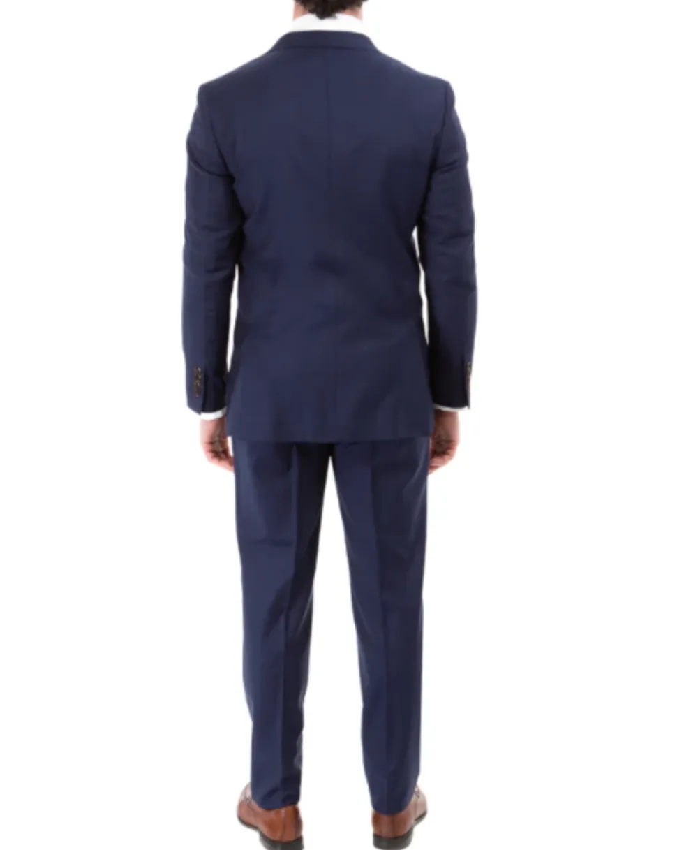 Mazara Solid Navy Slim Fit Notch Lapel Half-Canvassed 2-Button Reda Wool Suit