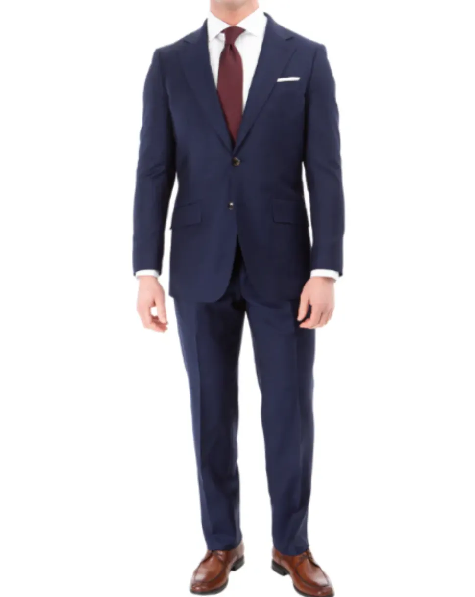Mazara Solid Navy Slim Fit Notch Lapel Half-Canvassed 2-Button Reda Wool Suit