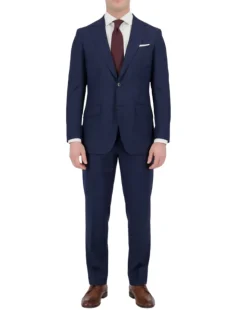 Mazara Solid Navy Slim Fit Notch Lapel Half-Canvassed 2-Button Reda Wool Suit