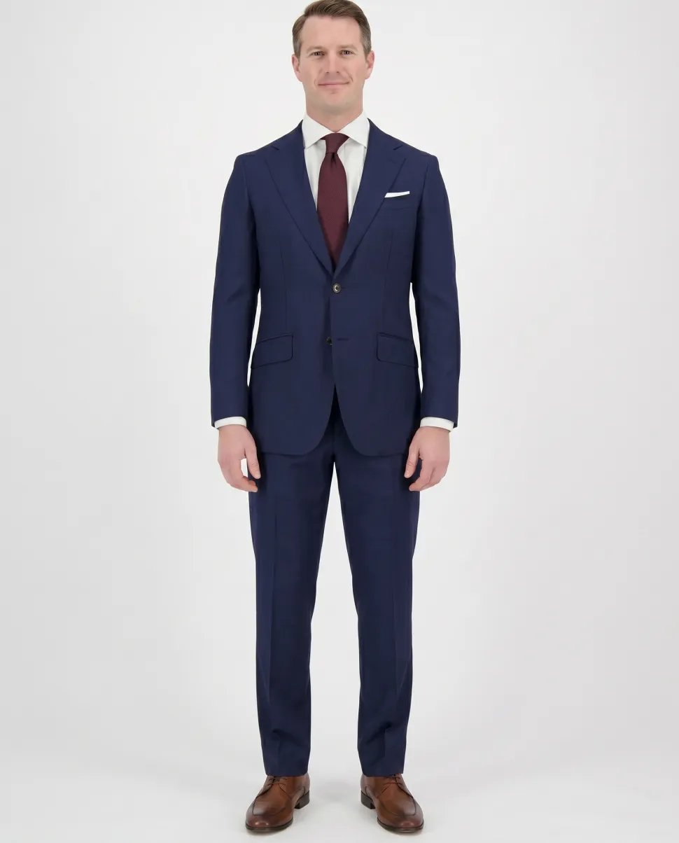 Mazara Solid Navy Slim Fit Notch Lapel Half-Canvassed 2-Button Reda Wool Suit