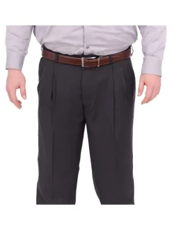 Mazari Classic Fit Solid Charcoal Gray Double Pleated Washable Dress Pants
