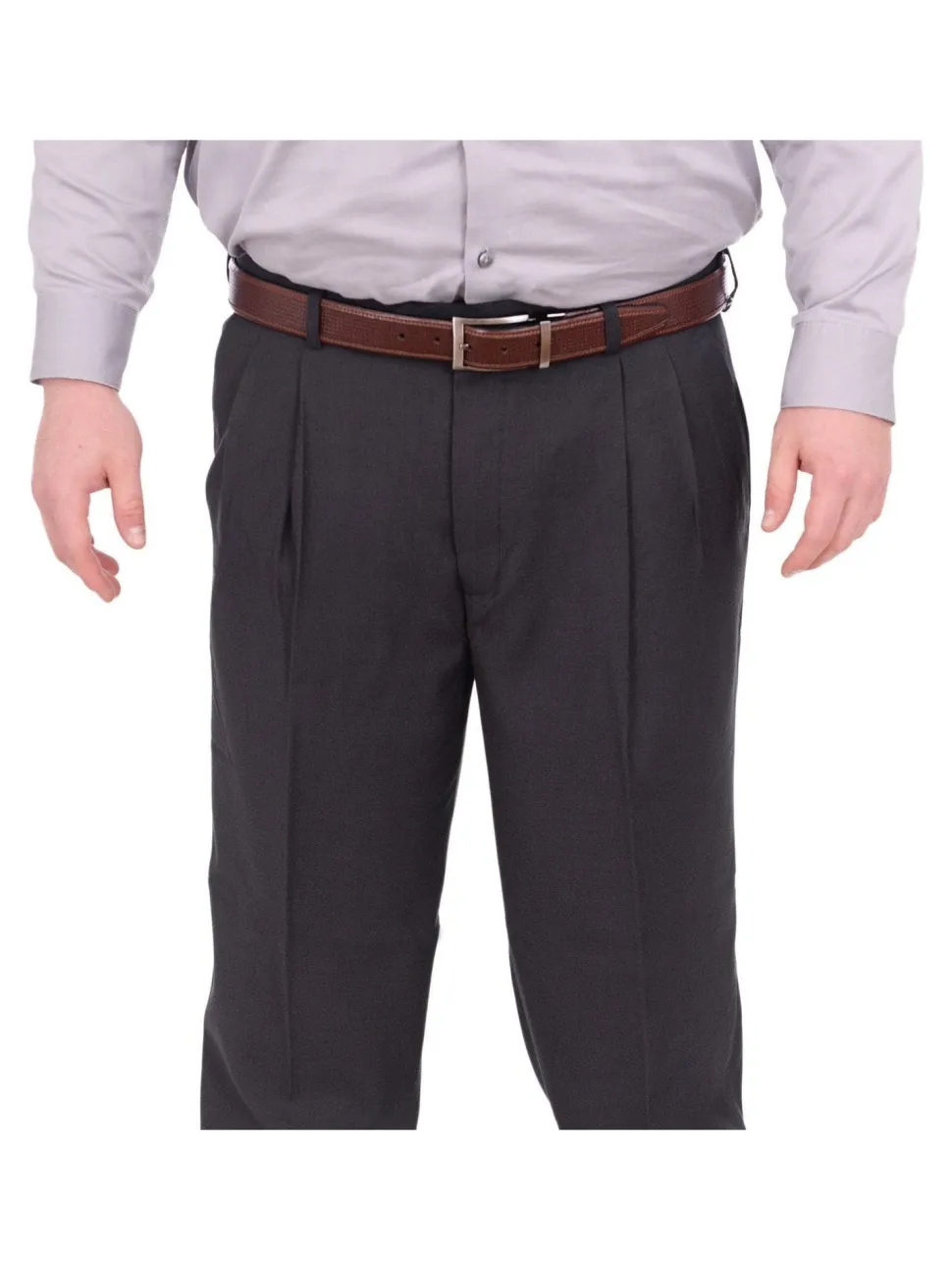 Mazari Classic Fit Solid Charcoal Gray Double Pleated Washable Dress Pants