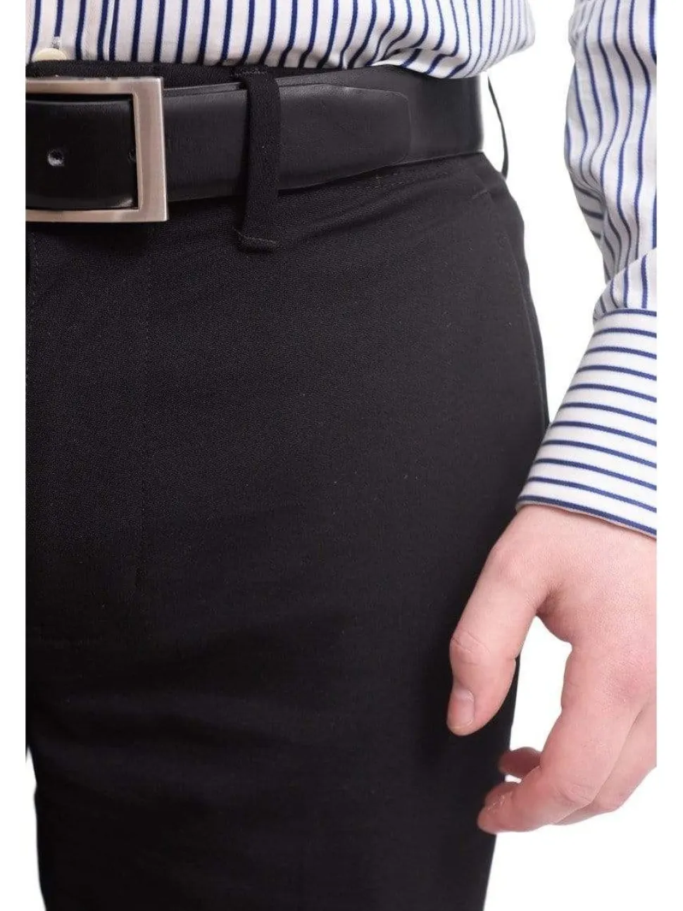 Mazari Slim Fit Solid Black Flat Front Washable Stretch Dress Pants